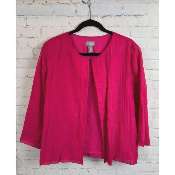 CHICO'S Travelers raspberry pink lyocell blend open front jacket blazer (2) L - Picture 1 of 7